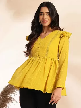 Mustard Dobby Chiffon Peplum Top