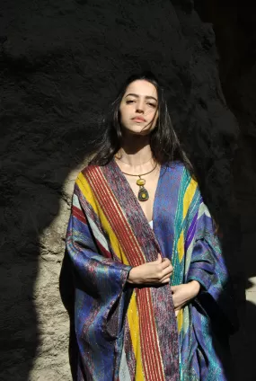 One of a kind chic hand loomed Wool Kimono, Winter Wool Kimono, Colorful Kimono, Bohemian Winter Kimono, Colorful Abaya, Handmade Abaya