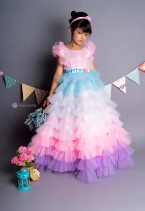 Pink Cascades Frilled Gown