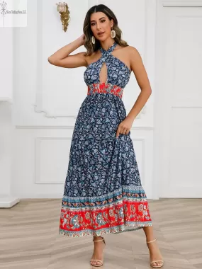 Printed Halter Midi Dress