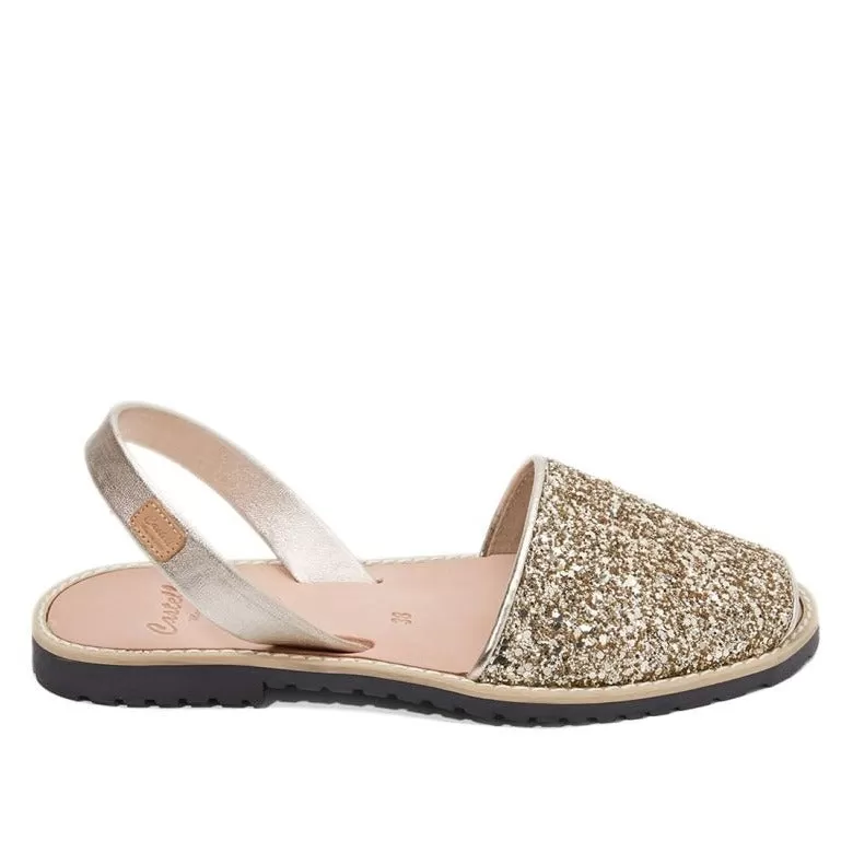 Renewed Glitter Leather Open Toe Menorcan Sandal For Women - Madona 1056R