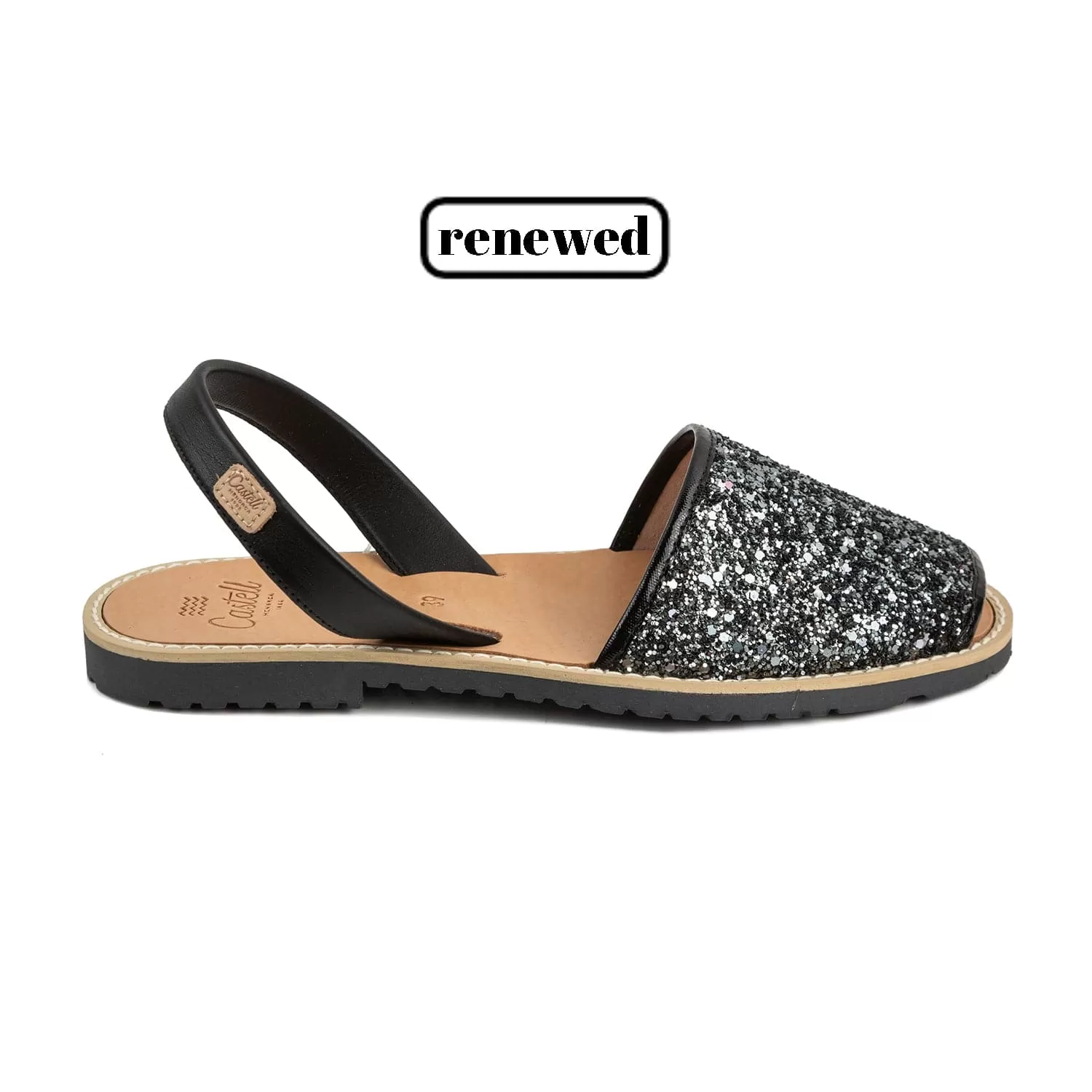 Renewed Glitter Leather Open Toe Menorcan Sandal For Women - Madona 1056R