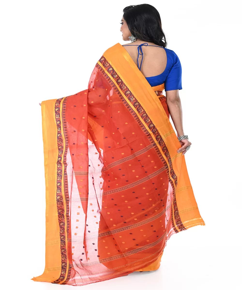 Rust handwoven cotton tangail saree