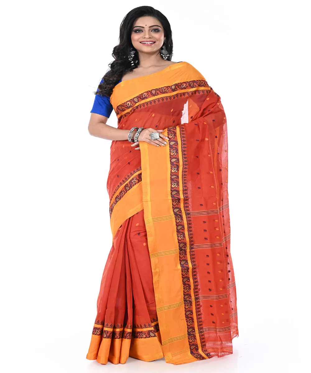 Rust handwoven cotton tangail saree