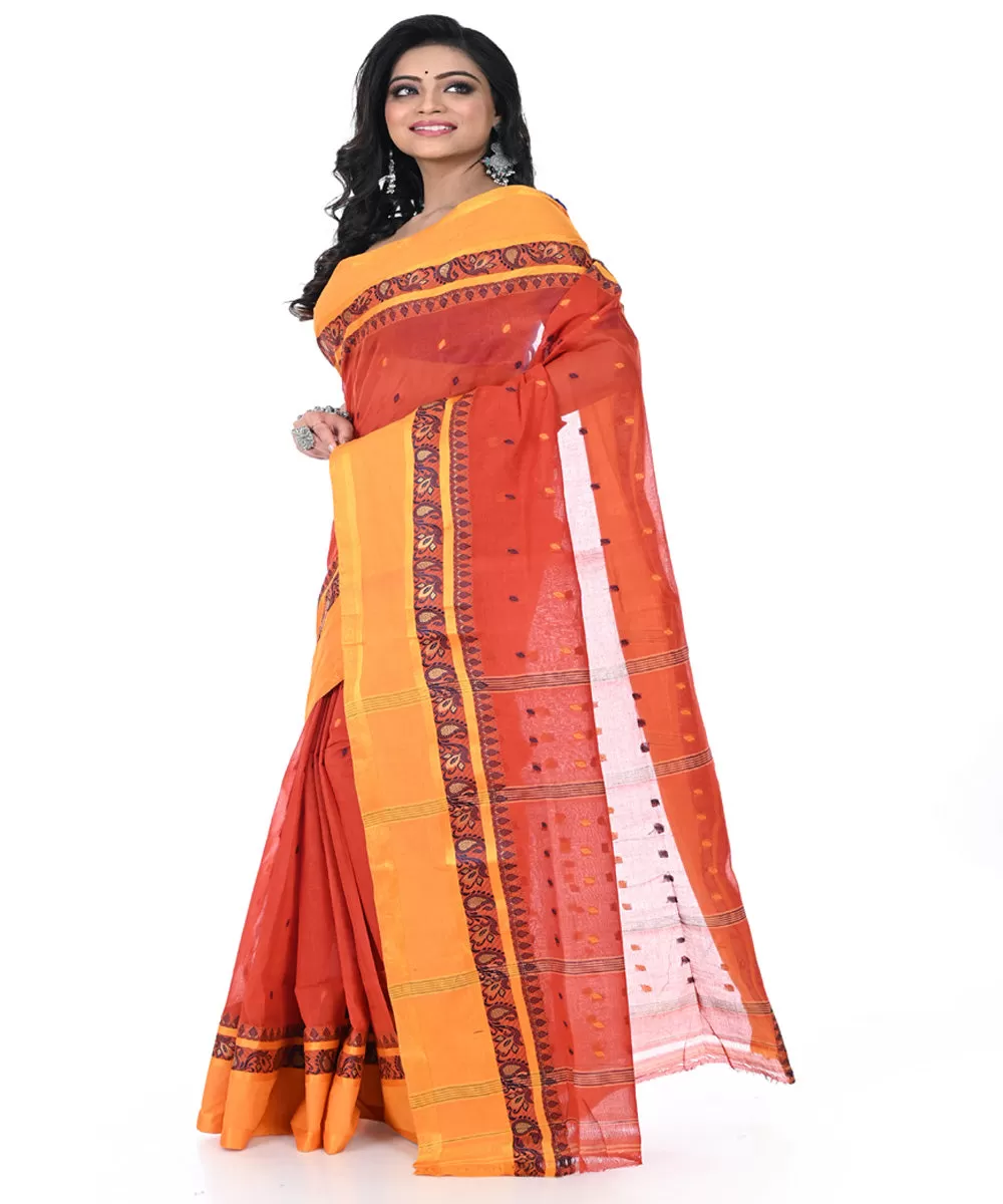 Rust handwoven cotton tangail saree