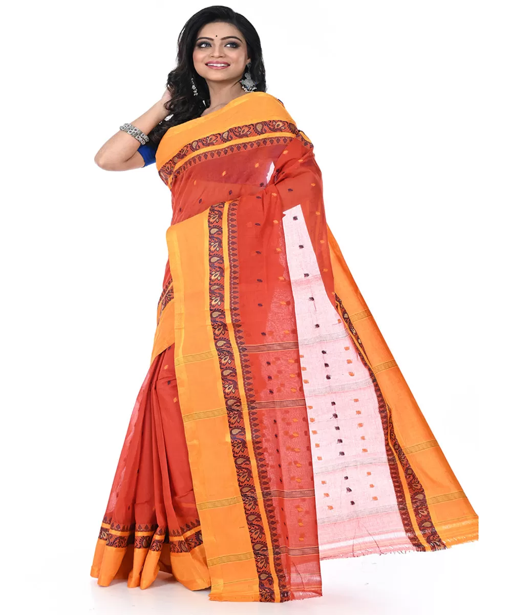 Rust handwoven cotton tangail saree