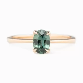 Sara Ring 0.74ct Blue Green Madagascar Sapphire, 14K Rose Gold (One of a kind)