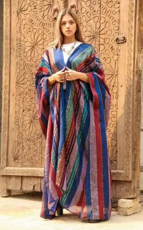 Stunning colorful hand loomed Silk Abaya with gold threads, Summer silk Abaya,  Silk Abaya, Colorful Abaya, Handmade Abaya, women abaya