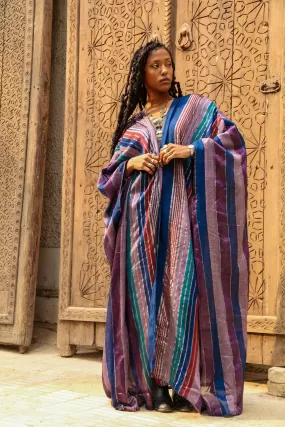 Stunning colorful hand loomed Silk Abaya with gold threads, Summer silk Abaya,  Silk Abaya, Colorful Abaya, Handmade Abaya, women abaya