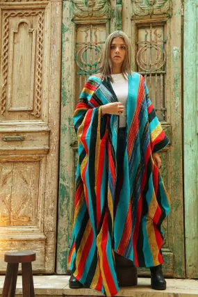 Stunning rainbow hand loomed Kimono, Winter Wool Kimono, Abayas, Winter Abaya, Colorful Abaya, Handmade Abaya, Kimonos for women