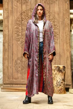 Vibrant Rainbow hand loomed Coat, Plus size wool Coat, Egyptian hoody coat, Winter coat, Hooded Coat, Hand loomed coat, boho wool coat