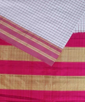 White check pink gayatri border handwoven ilkal cotton silk saree