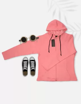 Women Basic Pink Zipper Hoodie